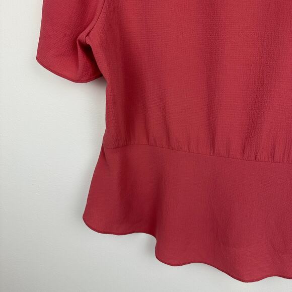 Wayf Womens High Neck Gathered Flutter Sleeve Keyhole Back Pink Blouse Top 2XL - Picture 7 of 12